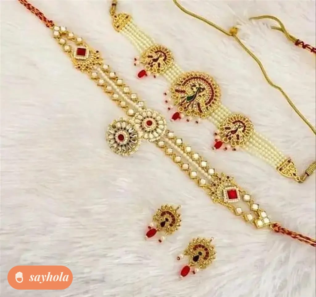 gold plated pearl necklace and earrings set