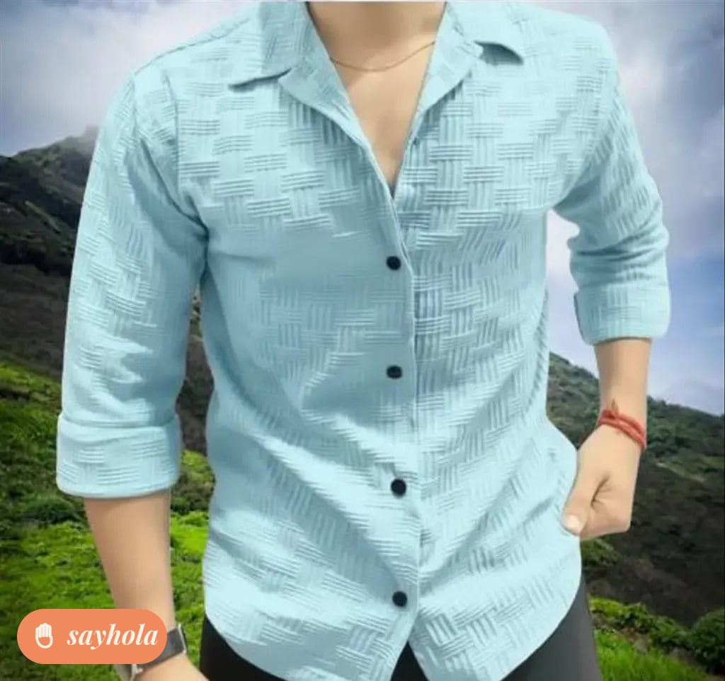 long sleeve popcorn texture shirt for men