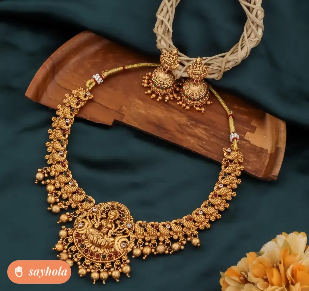 laxshmi temple design gold plated necklace set