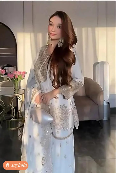 white georgette kurta pant and dupatta set