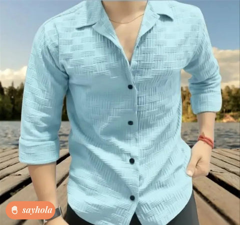 long sleeve printed popcorn shirt for men