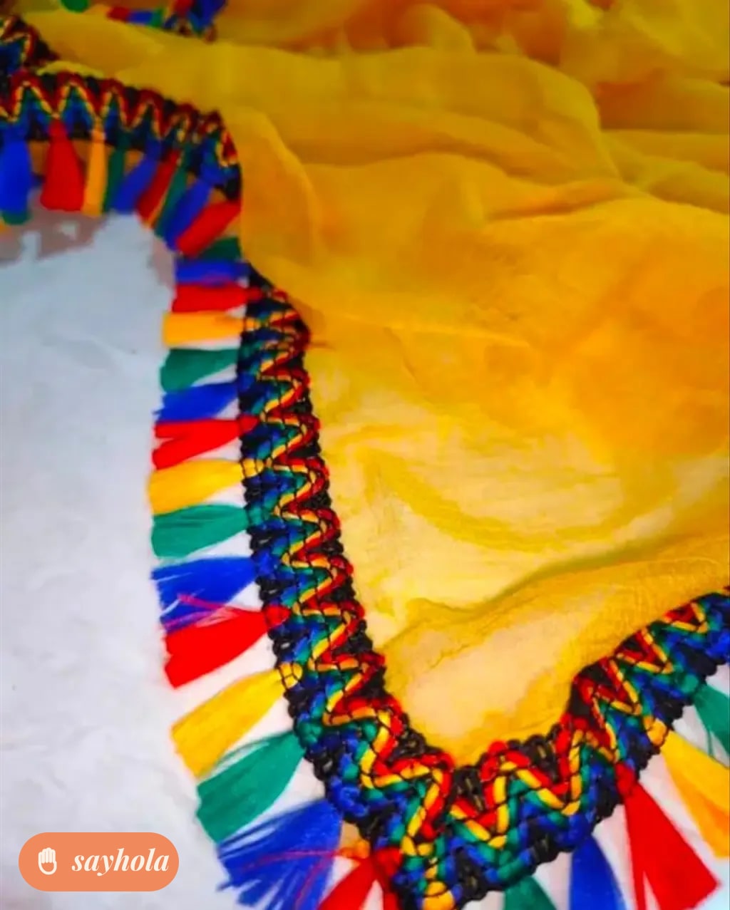 yellow nazlin dupatta with lace border