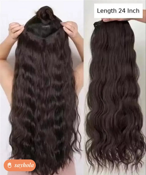 24 inch curly wavy clip-in hair extensions natural brown