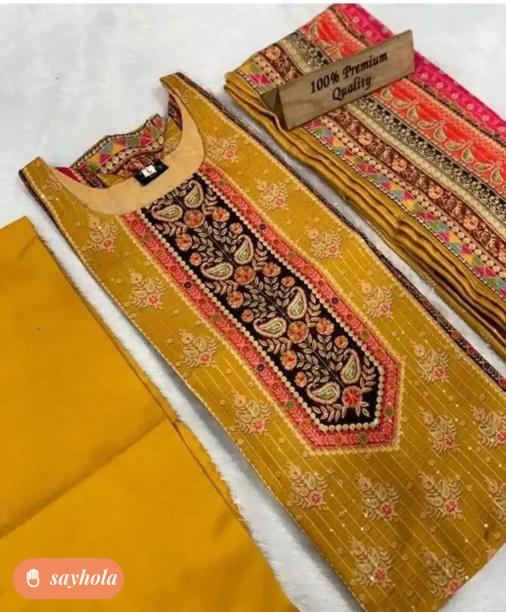 yellow embroidered kurta pant set with dupatta