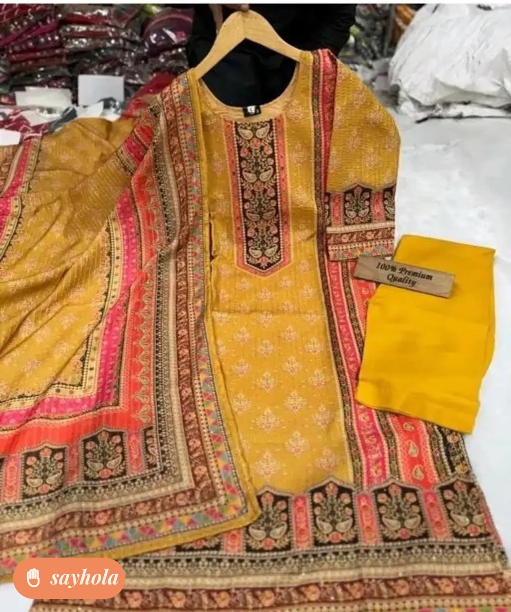 yellow embroidered kurta pant set with dupatta
