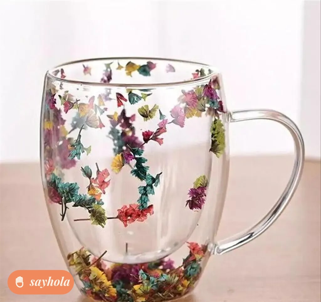 double wall flower glass cup 250ml