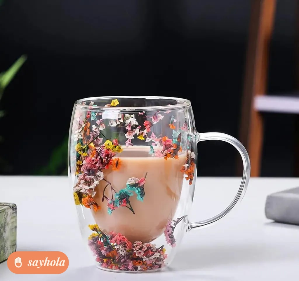 double wall flower glass cup 250ml