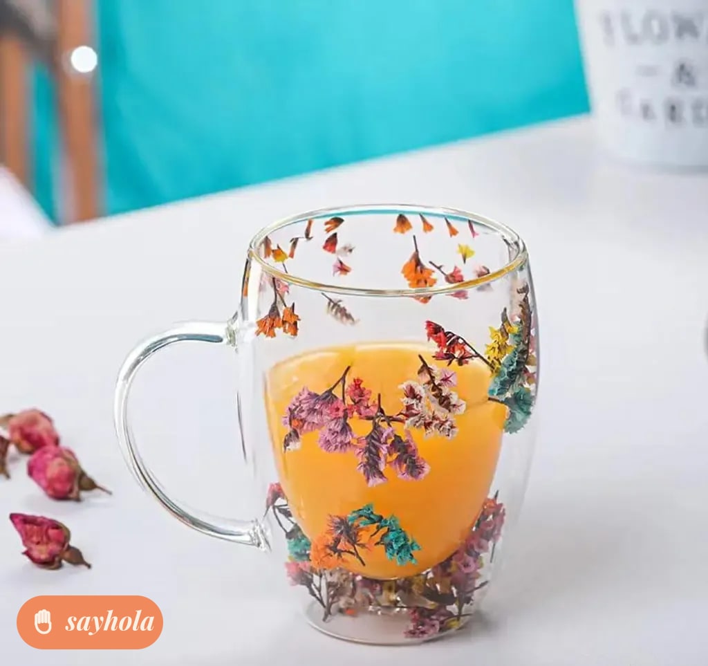 double wall flower glass cup 250ml