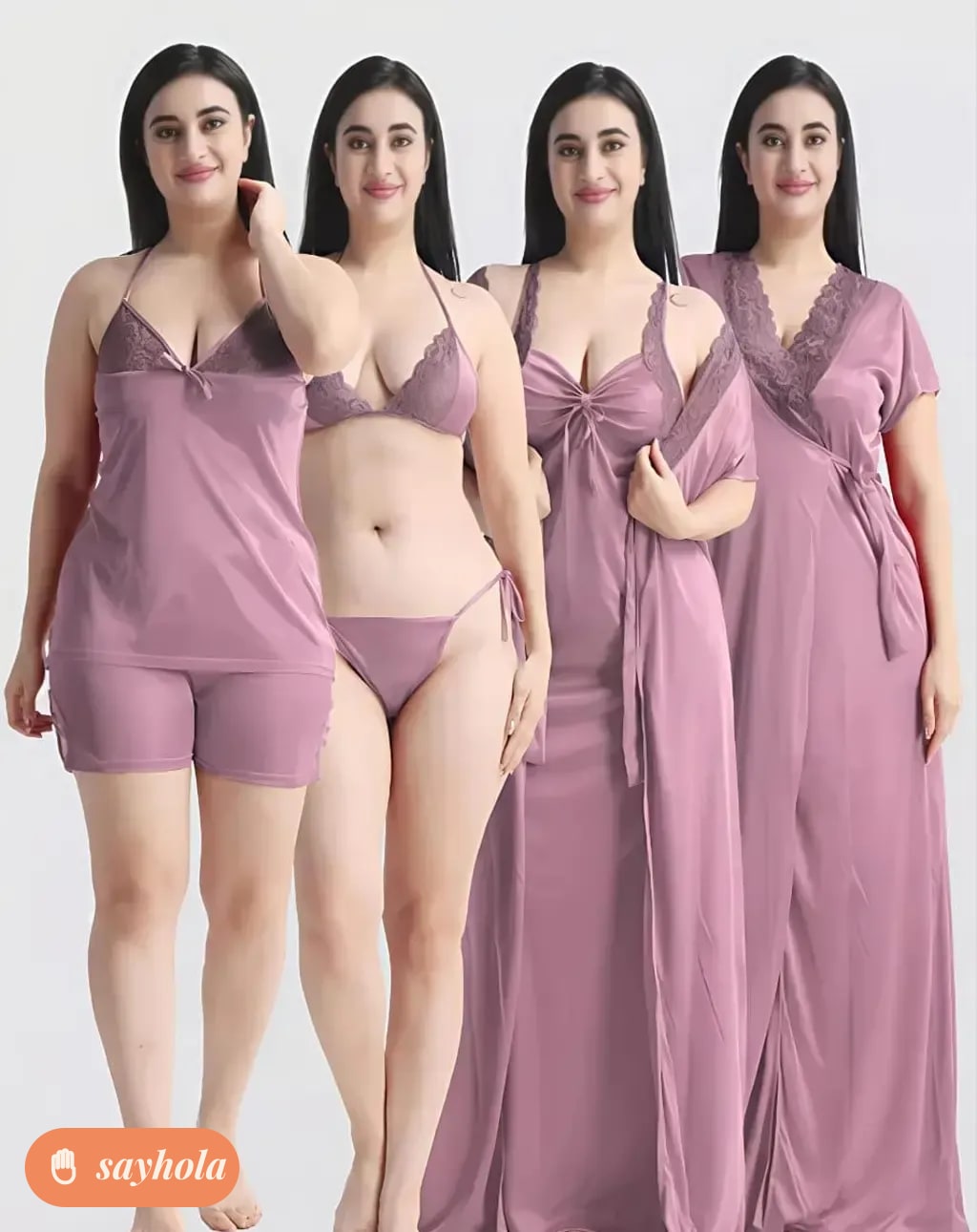red satin 6-in-1 nightwear set