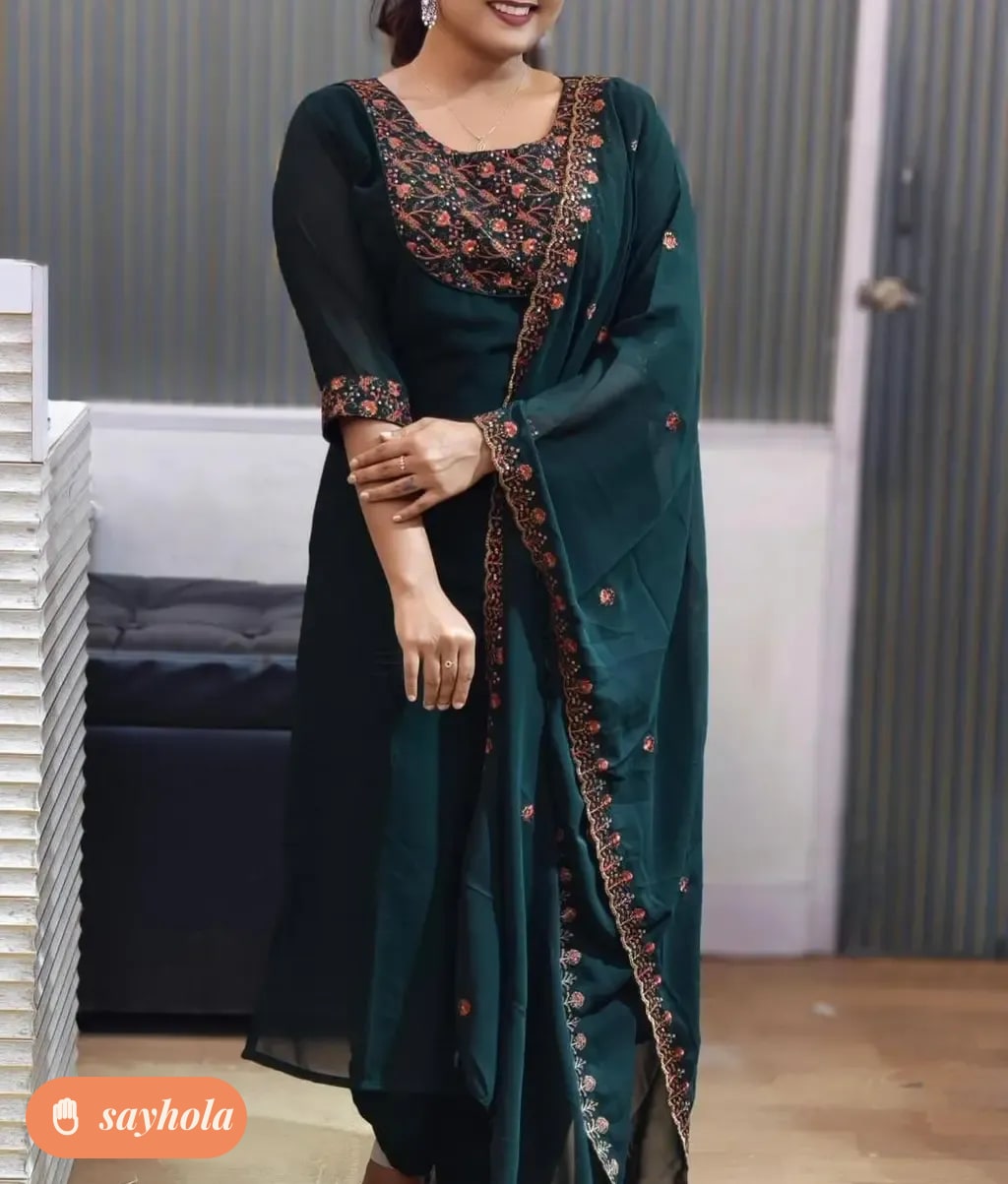 georgette kurti with mirror work embroidery