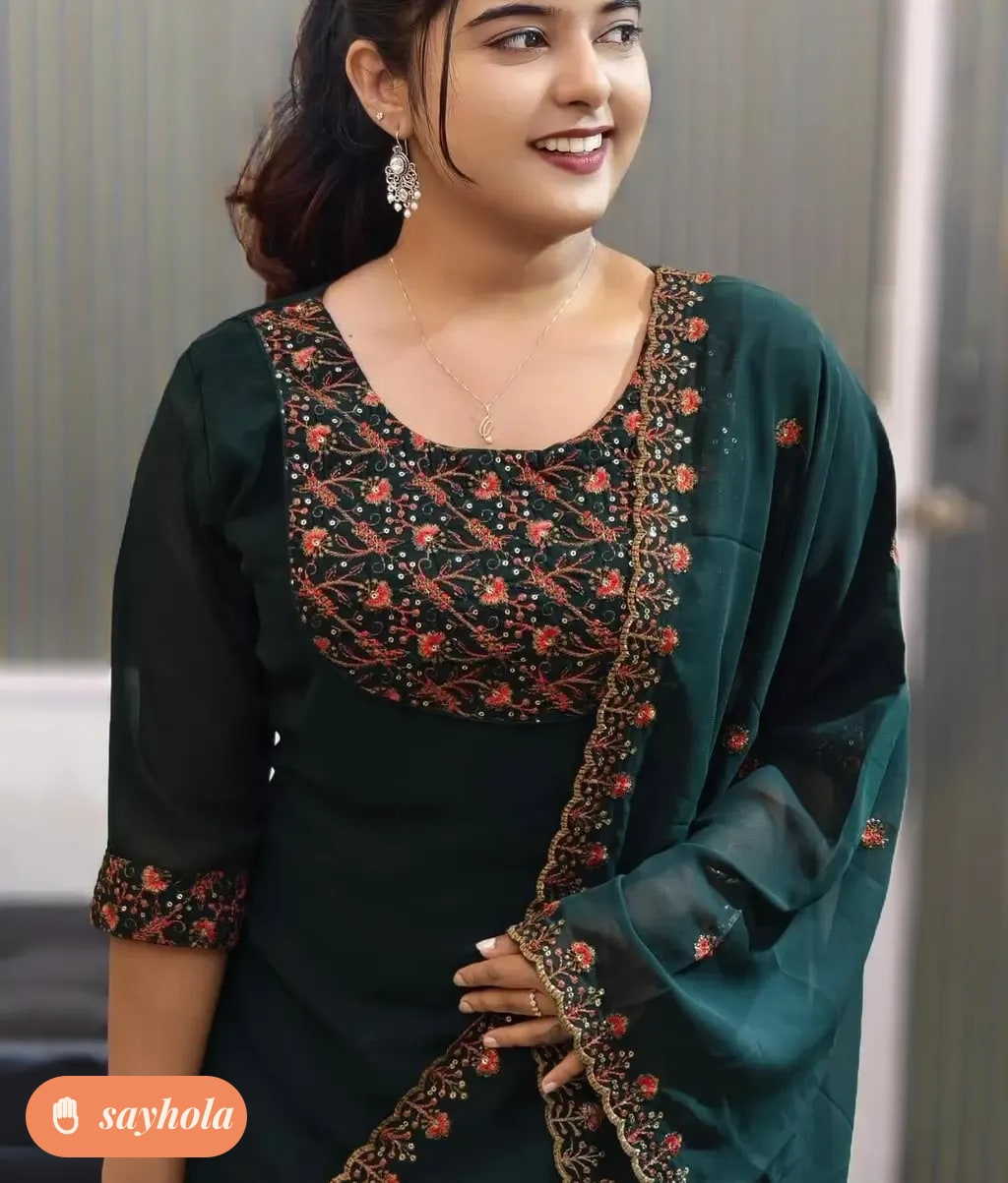 georgette kurti with mirror work embroidery