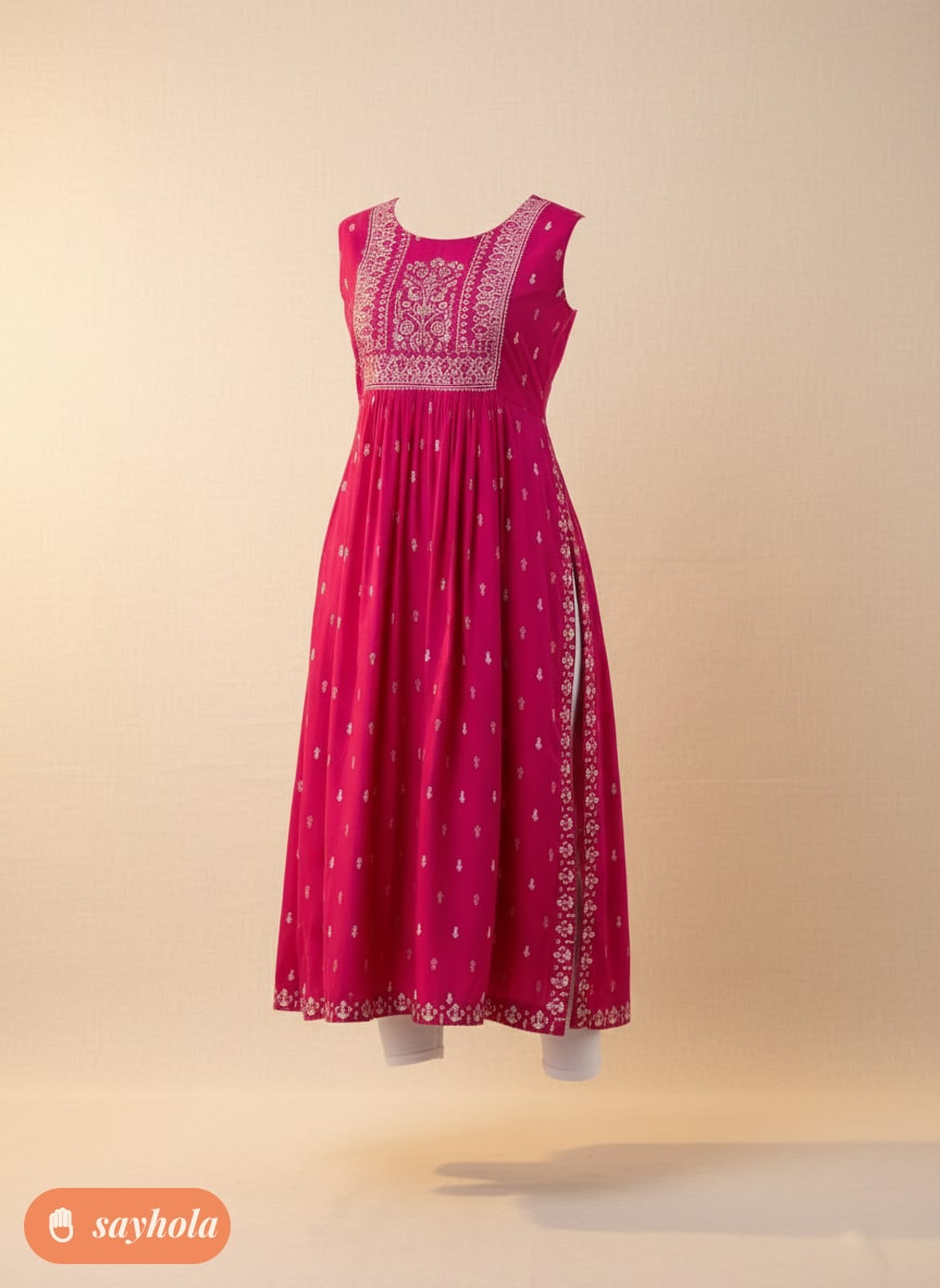 taj printed rayon kurti with three-quarter sleeves