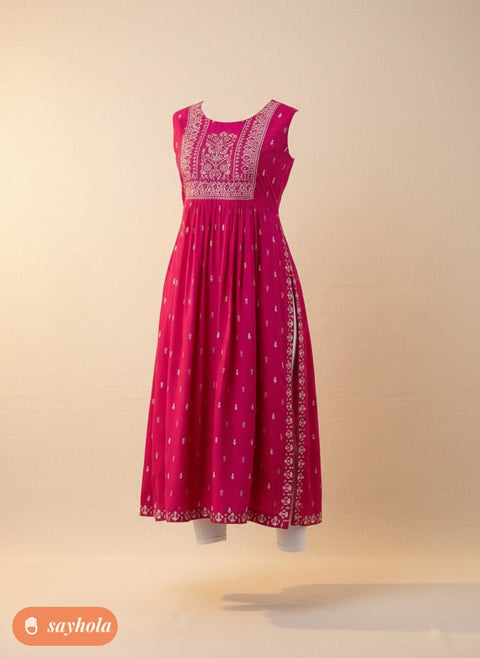 taj printed rayon kurti with three-quarter sleeves