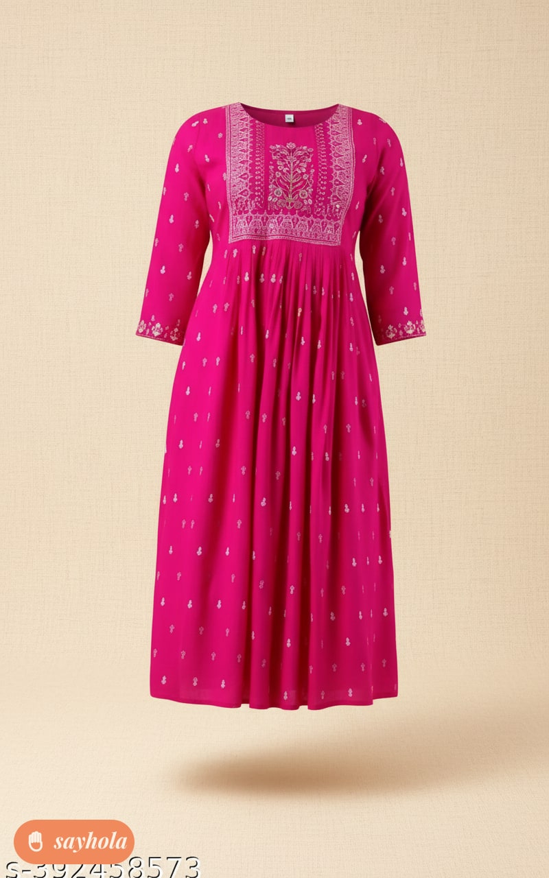 taj printed rayon kurti with three-quarter sleeves