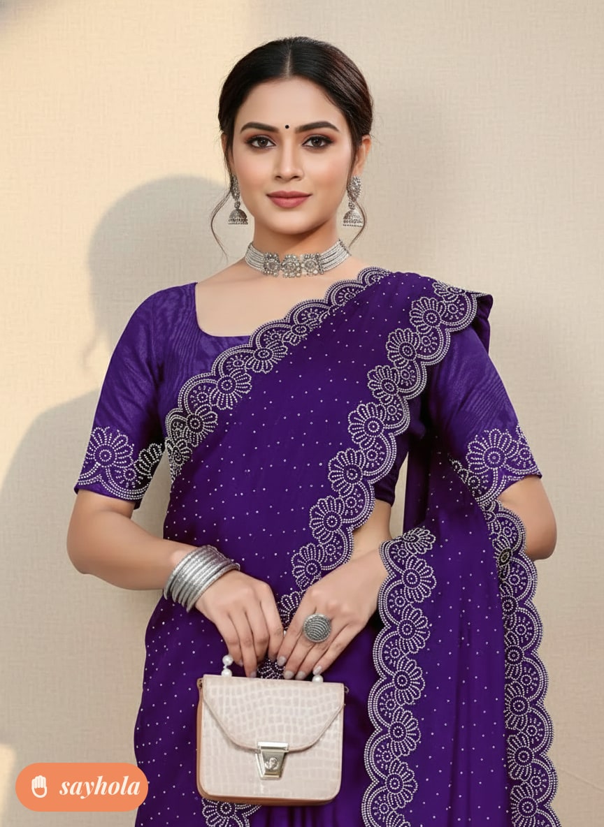 georgette solid saree with unstitched chiffon blouse
