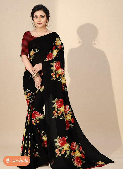 georgette floral printed saree with blouse piece
