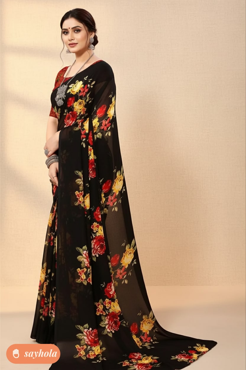 georgette floral printed saree with blouse piece