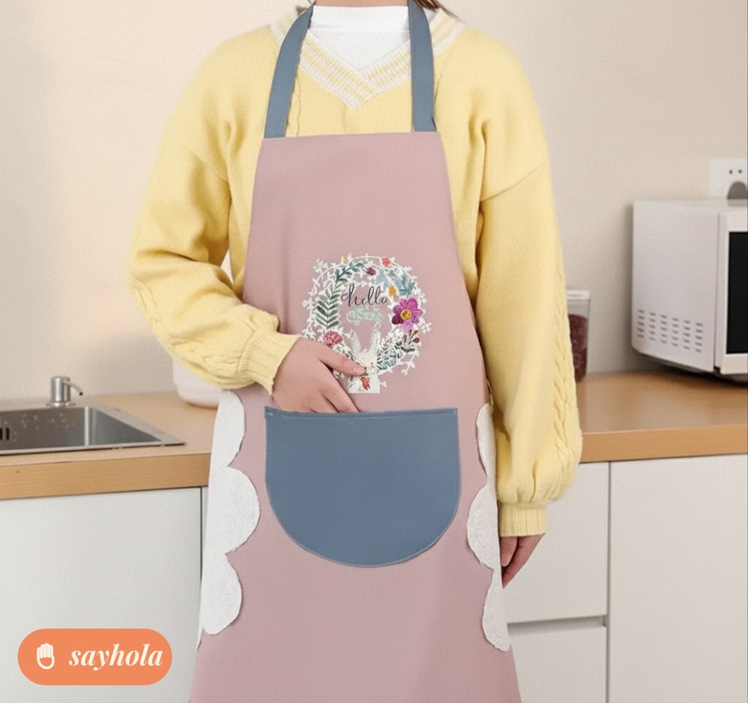 cute bear apron with center pocket and hand towels